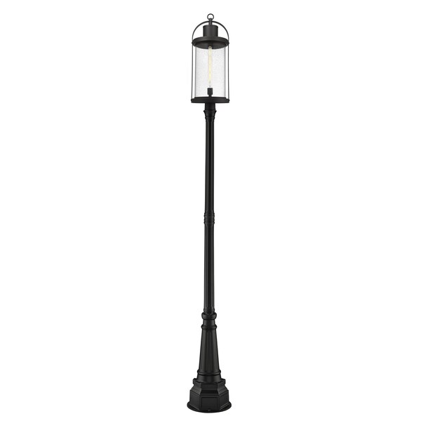 Roundhouse 1 Light Outdoor Post Mounted Fixture, Black And Clear Seedy